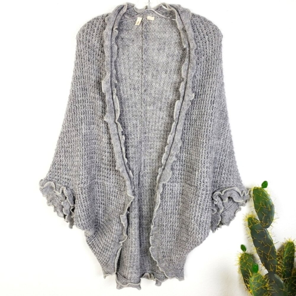 Anthropologie Gray Ruffled Cardigan